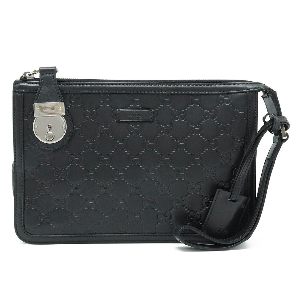 Gucci Guccissima Clutch Bag Shoulder Handbag Leather Black